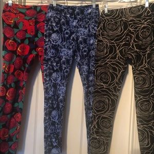 3 pairs OS Rose Print LuLaroe Leggings